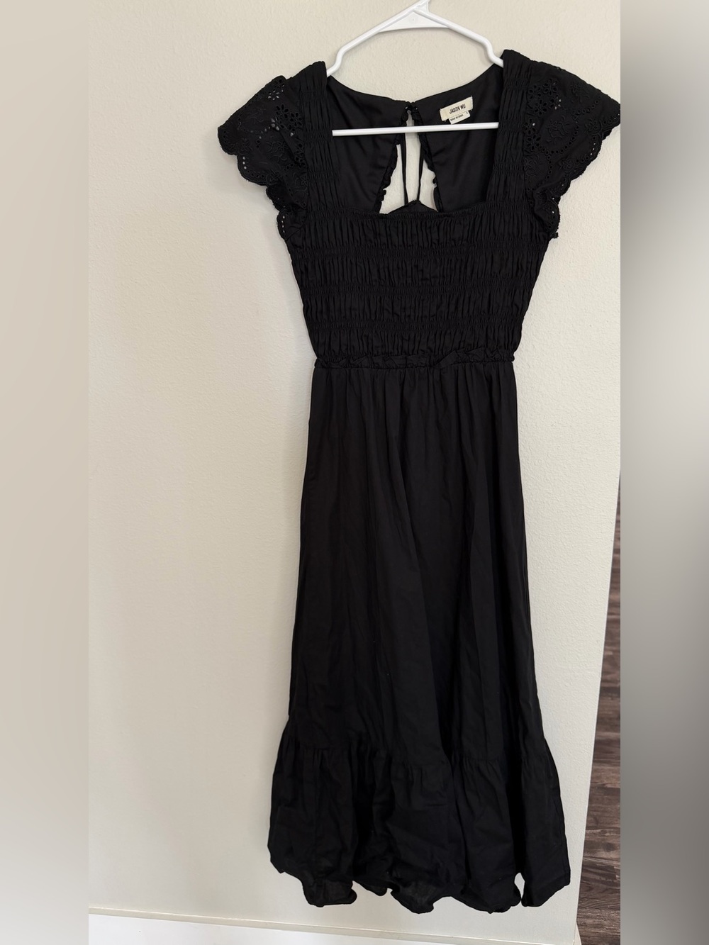 Jason Wu Black Maxi Dress with Eyelet Cap Sleeves